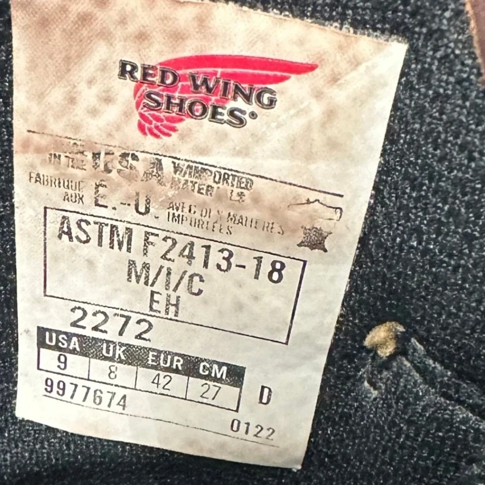 Red Wing Dyanforce 2272 Shoes Boots Mens 9D Leather Pull On Safety Toe EH Work